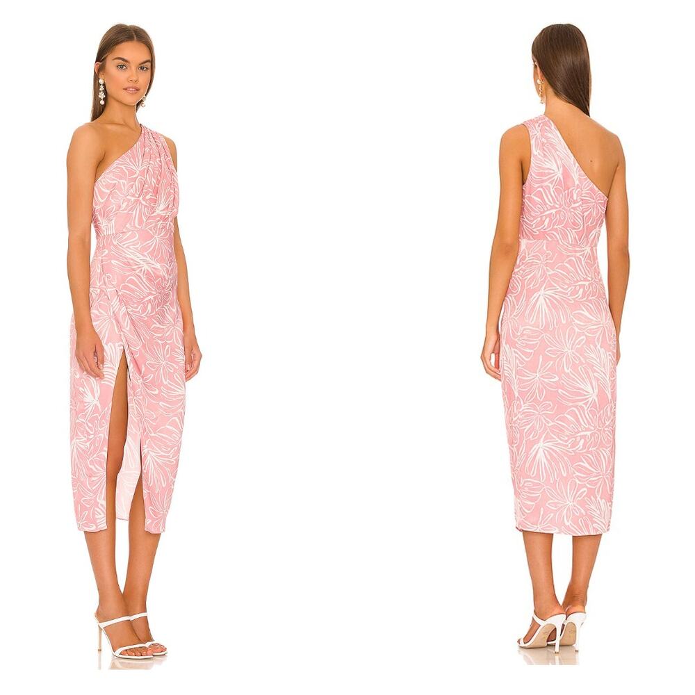 Saylor Emiliana Pink Floral One Shoulder Midi Dress Size Medium - Picture 2 of 9